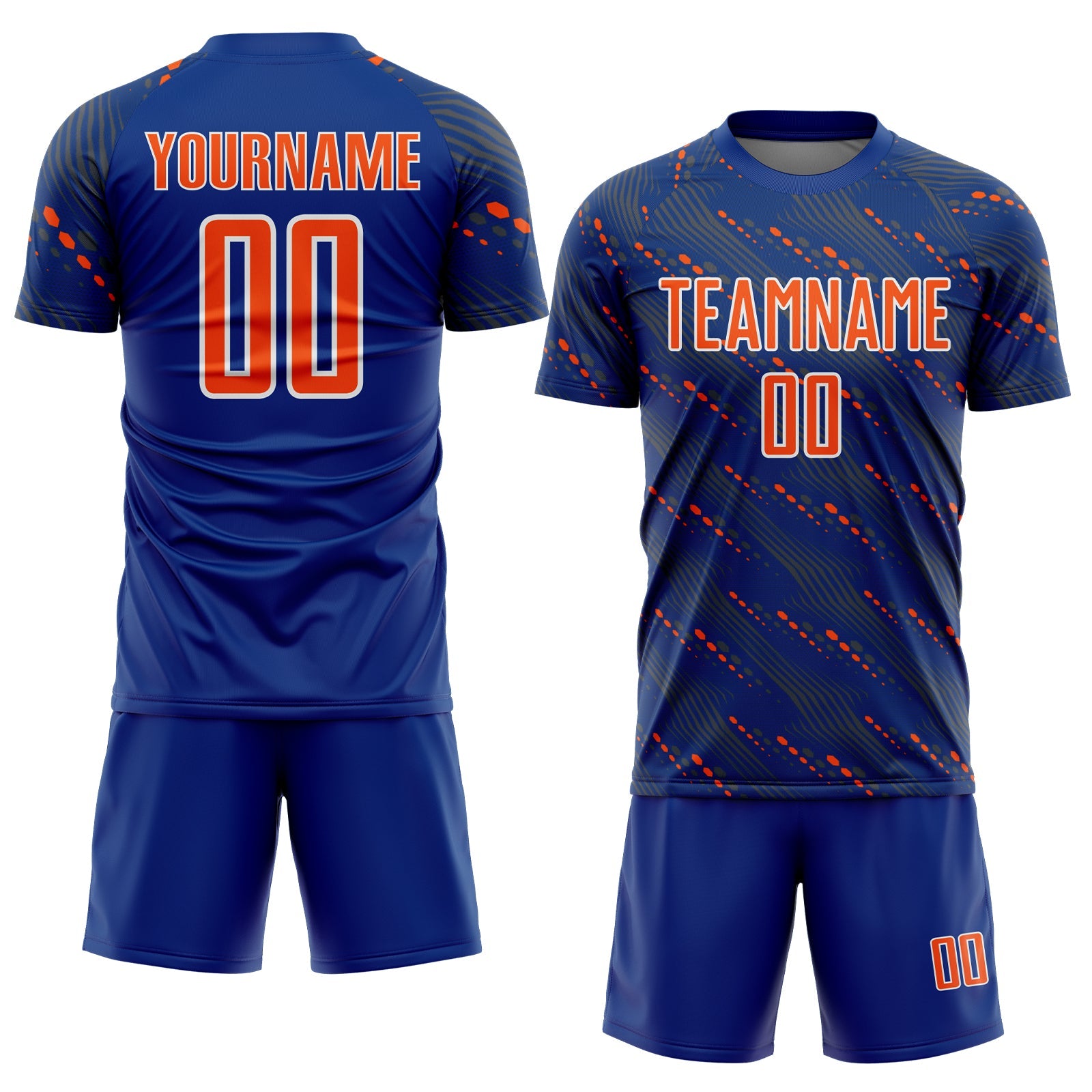 Custom Royal Orange-White Slant Lines Sports Sublimation Soccer Uniform Jersey view 2