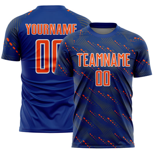 Custom Royal Orange-White Slant Lines Sports Sublimation Soccer Uniform Jersey - Main View