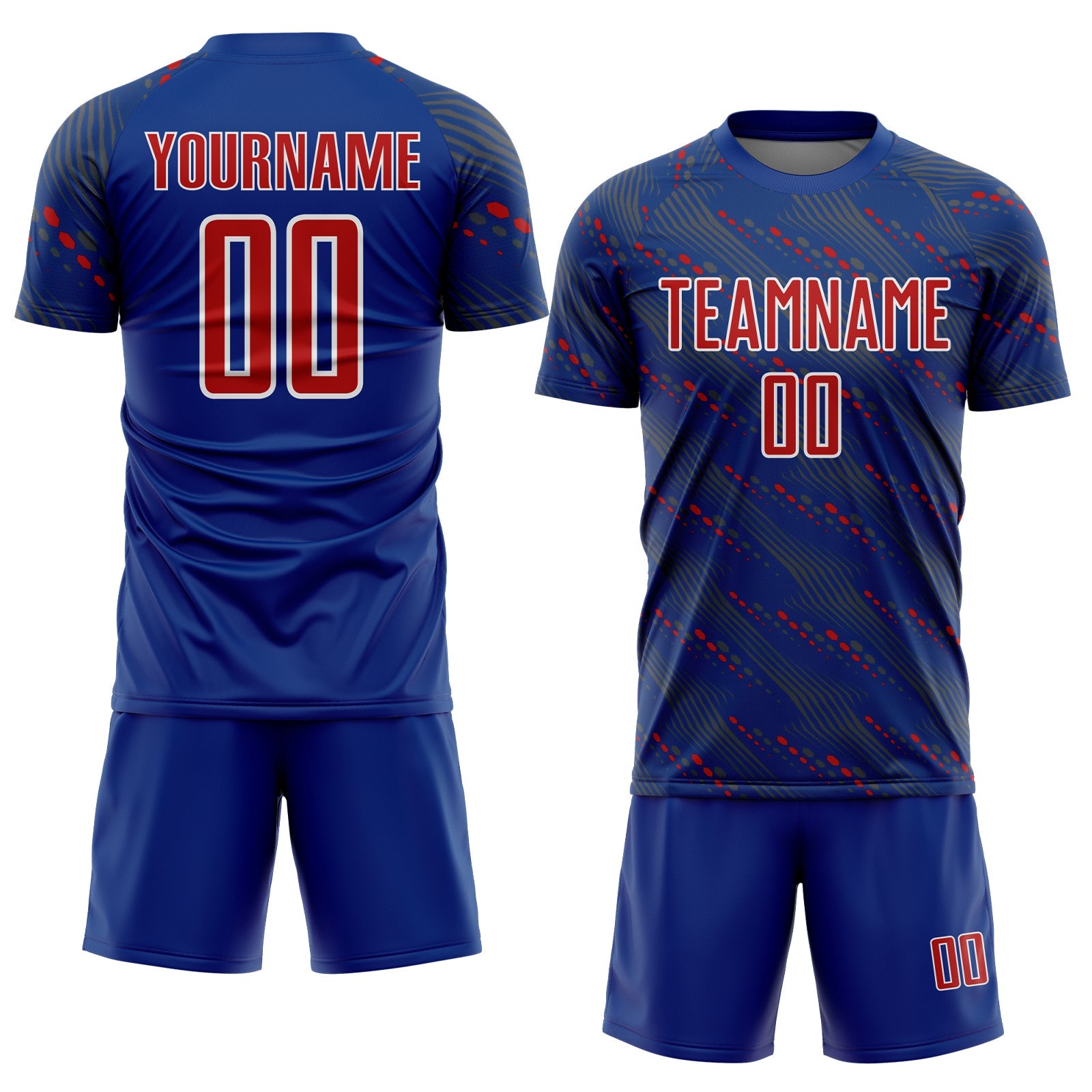 Custom Royal Red-White Slant Lines Sports Sublimation Soccer Uniform Jersey view 2