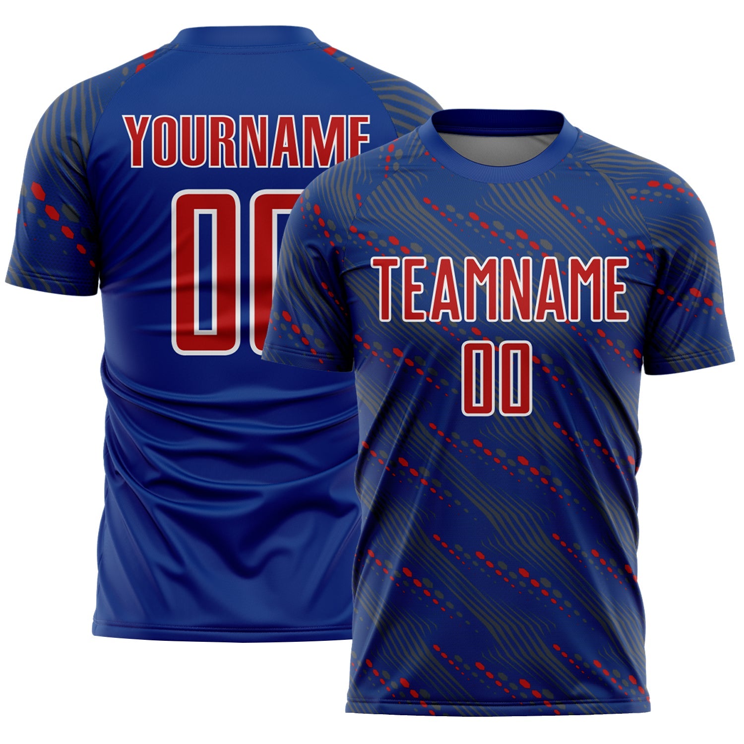Custom Royal Red-White Slant Lines Sports Sublimation Soccer Uniform Jersey - Main View