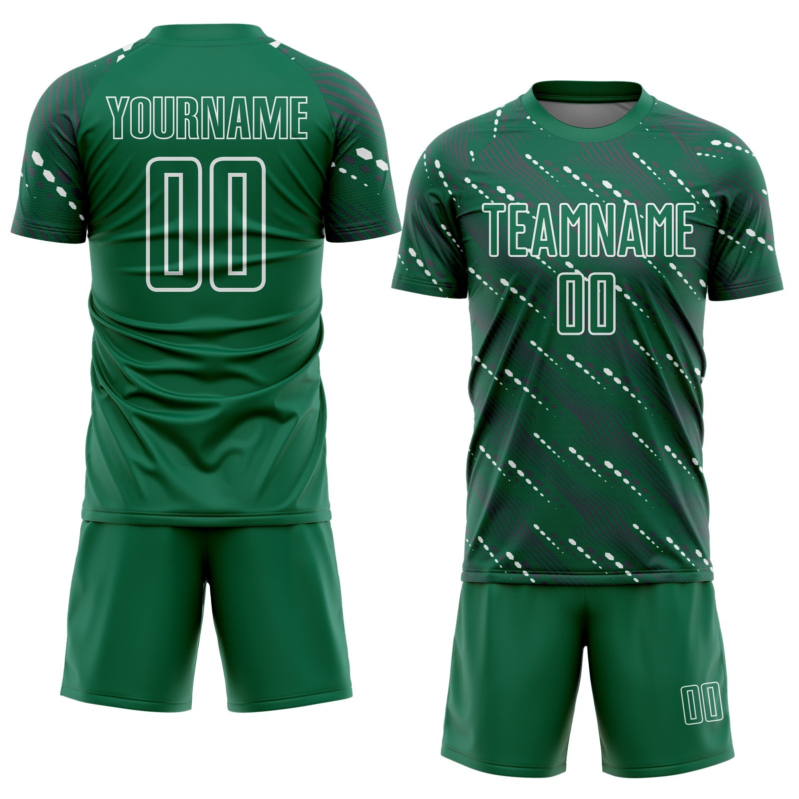 Custom Kelly Green White Slant Lines Sports Sublimation Soccer Uniform Jersey view 2