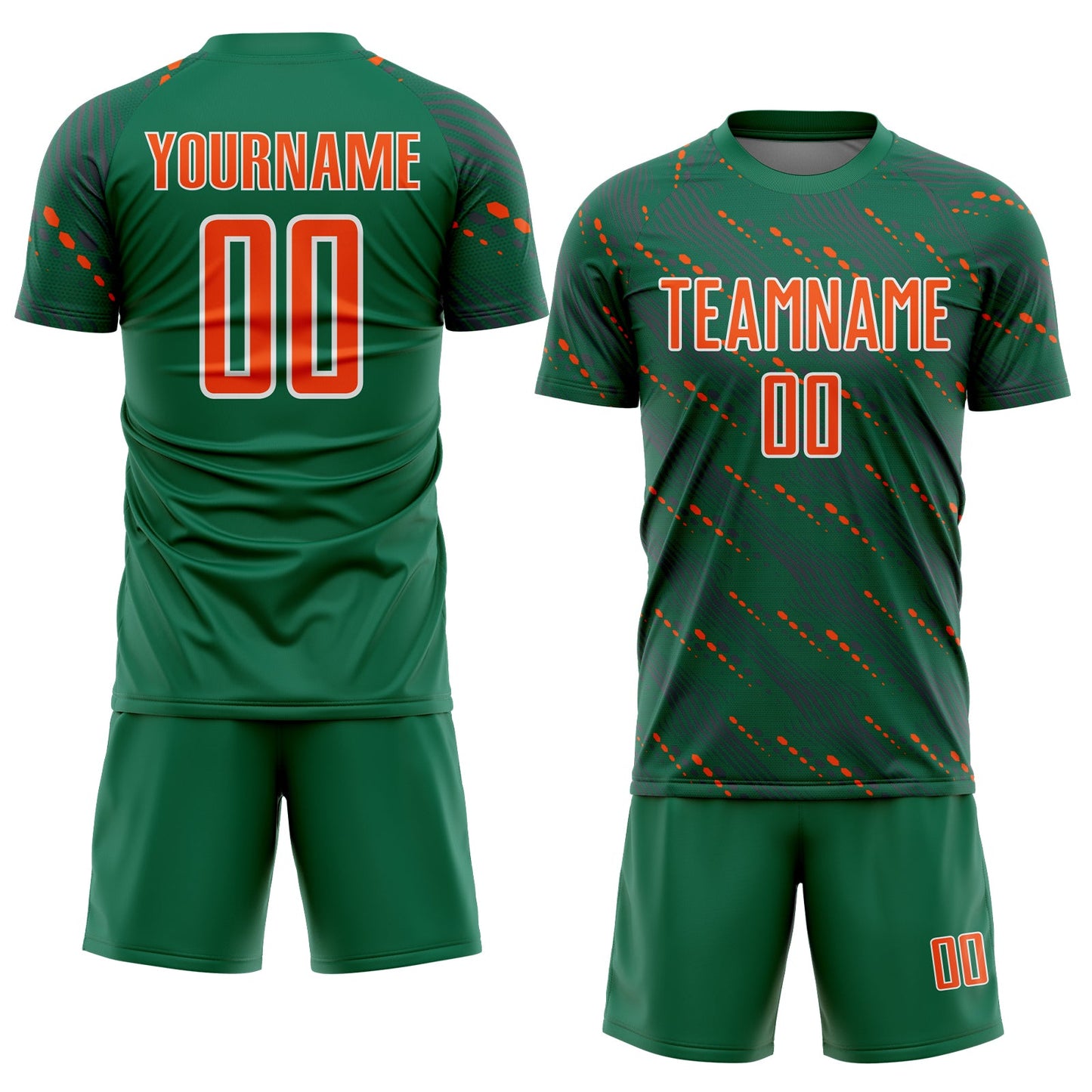 Custom Kelly Green Orange-White Slant Lines Sports Sublimation Soccer Uniform Jersey view 2