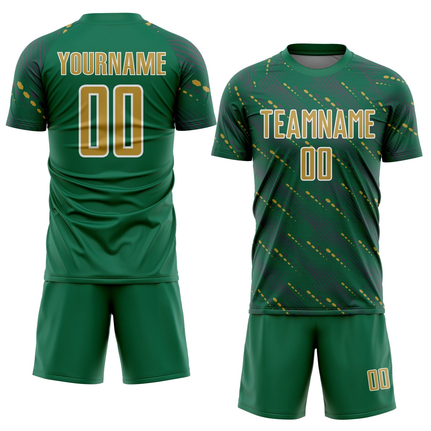 Custom Kelly Green Old Gold-White Slant Lines Sports Sublimation Soccer Uniform Jersey view 2