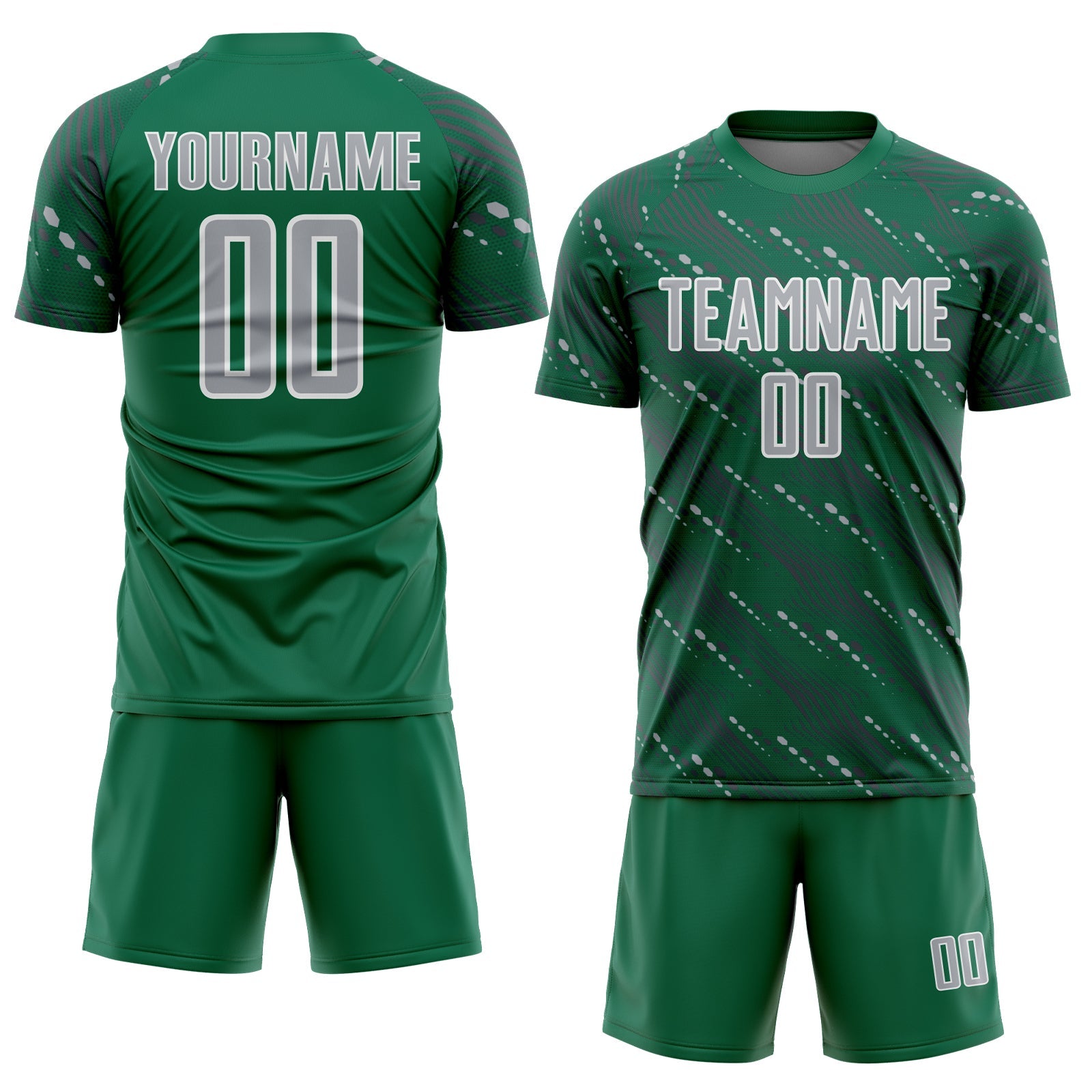 Custom Kelly Green Gray-White Slant Lines Sports Sublimation Soccer Uniform Jersey view 2