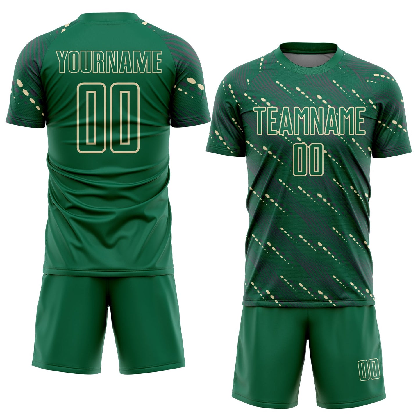 Custom Kelly Green Cream Slant Lines Sports Sublimation Soccer Uniform Jersey view 2