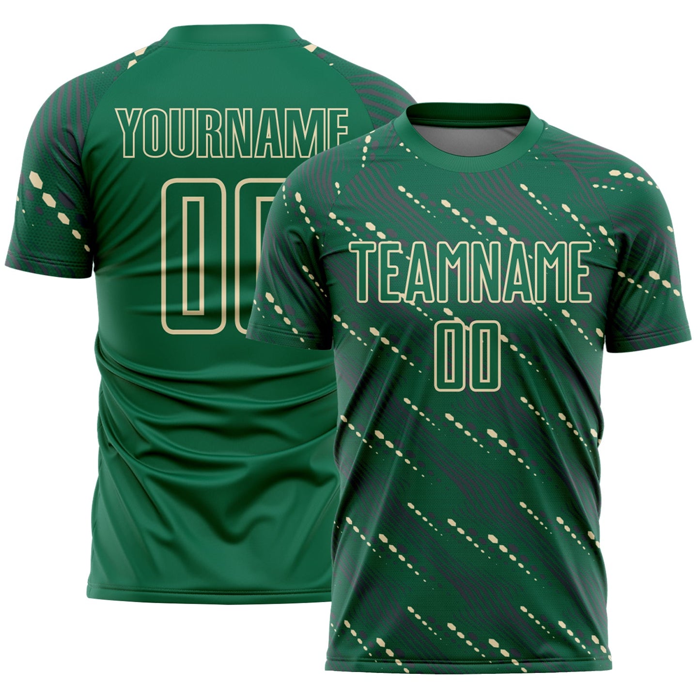 Custom Kelly Green Cream Slant Lines Sports Sublimation Soccer Uniform Jersey - Main View