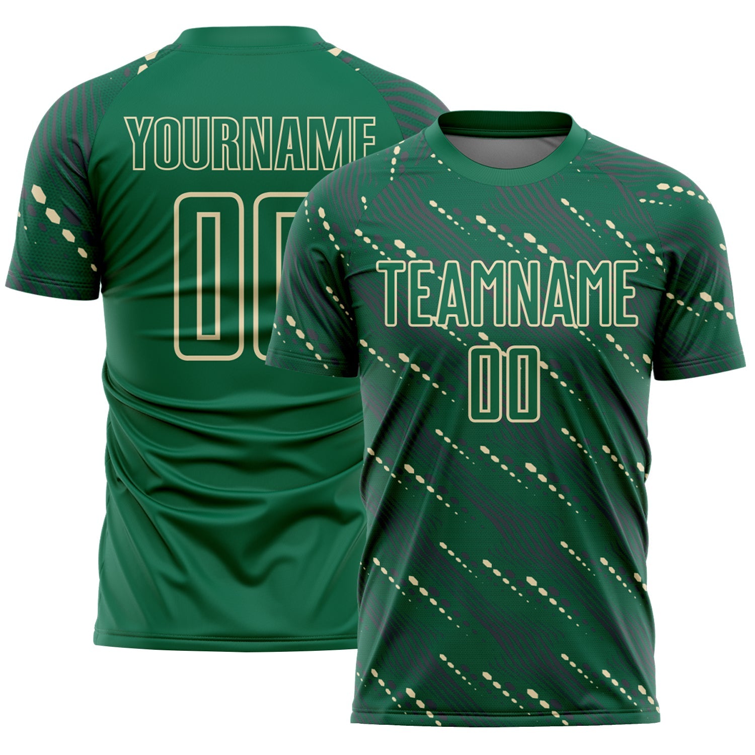 Custom Kelly Green Cream Slant Lines Sports Sublimation Soccer Uniform Jersey - Main View