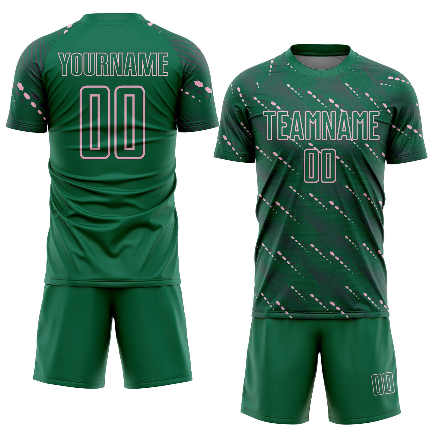 Custom Kelly Green Light Pink Slant Lines Sports Sublimation Soccer Uniform Jersey view 2