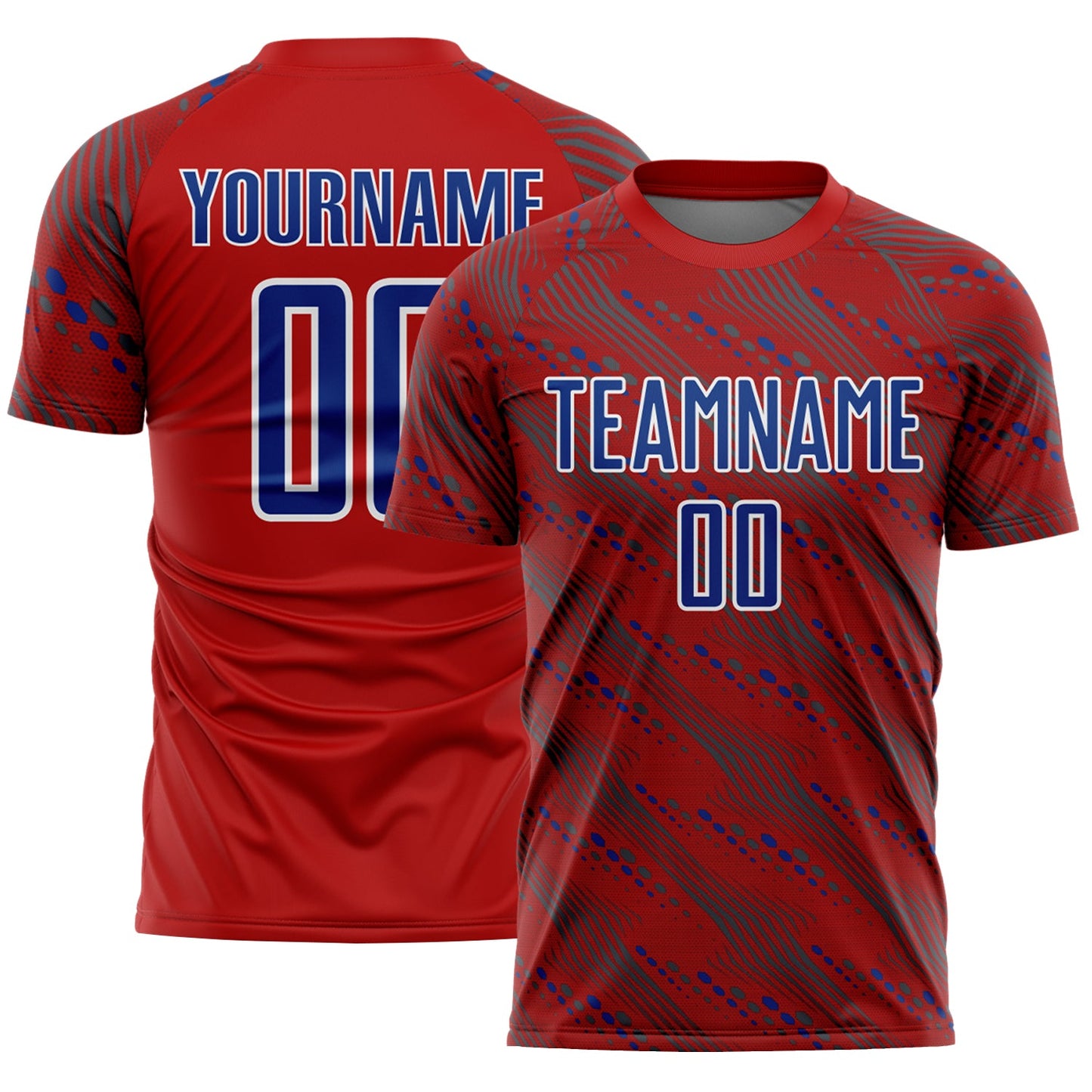 Custom Red Royal-White Slant Lines Sports Sublimation Soccer Uniform Jersey - Main View