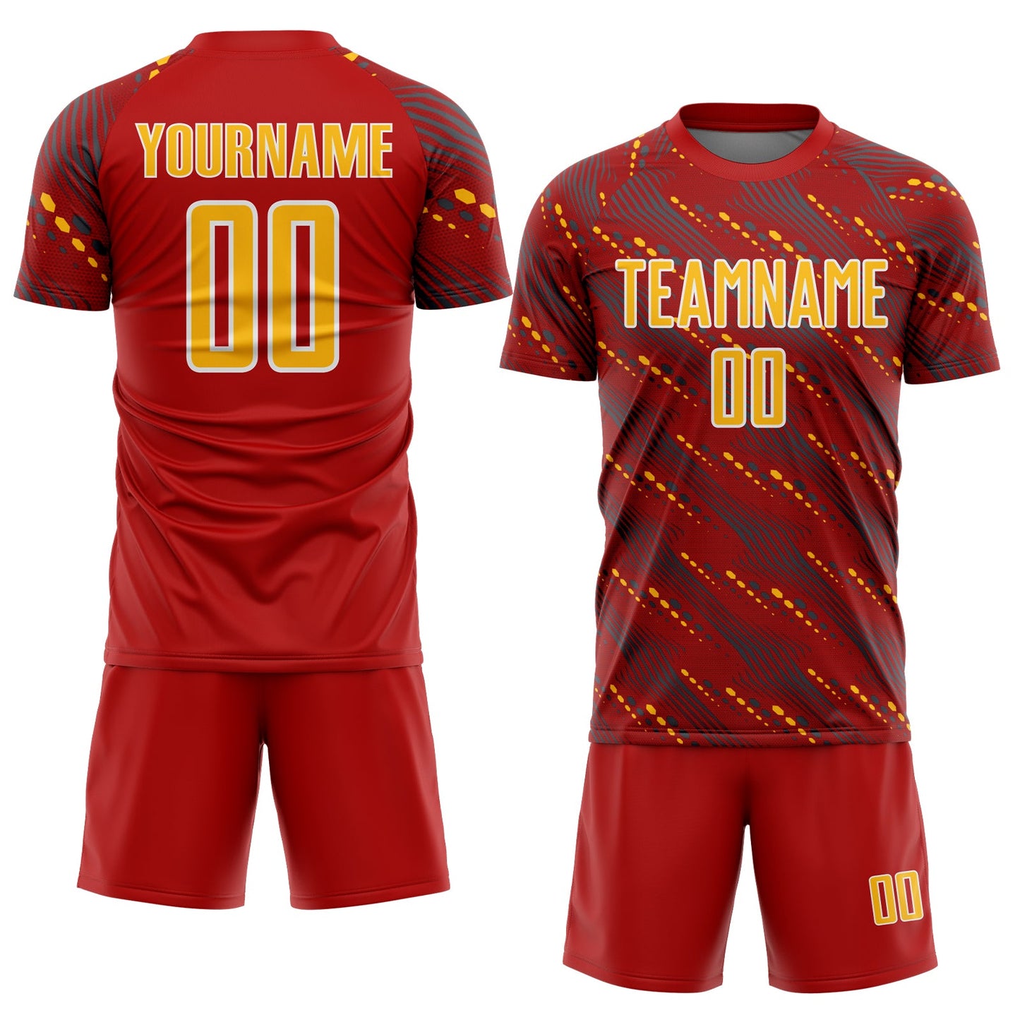 Custom Red Gold-White Slant Lines Sports Sublimation Soccer Uniform Jersey view 2