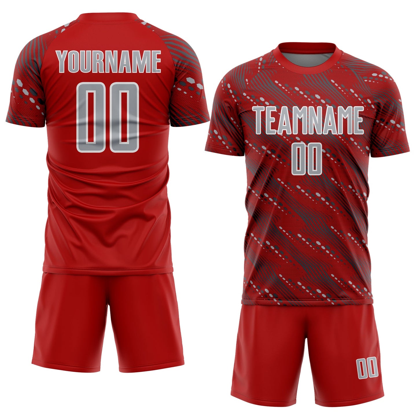 Custom Red Gray-White Slant Lines Sports Sublimation Soccer Uniform Jersey view 2