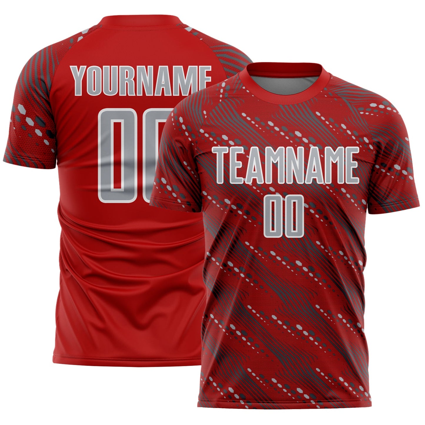 Custom Red Gray-White Slant Lines Sports Sublimation Soccer Uniform Jersey - Main View