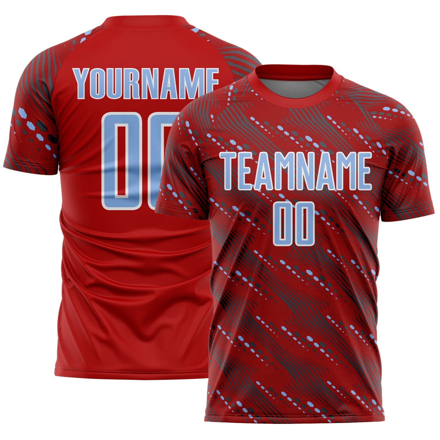 Custom Red Light Blue-White Slant Lines Sports Sublimation Soccer Uniform Jersey - Main View
