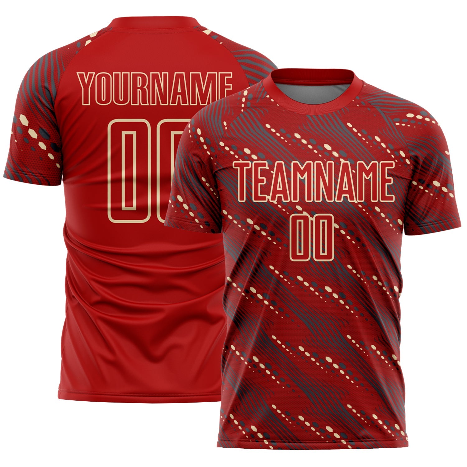 Custom Red Cream Slant Lines Sports Sublimation Soccer Uniform Jersey - Main View