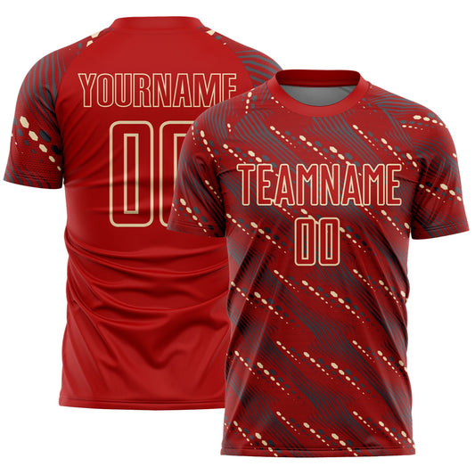 Custom Red Cream Slant Lines Sports Sublimation Soccer Uniform Jersey - Main View