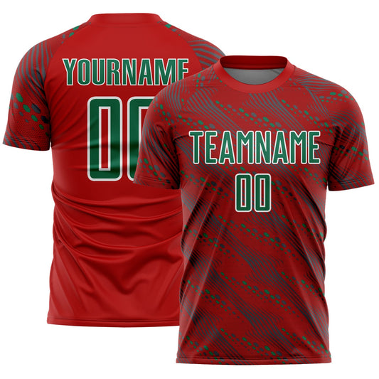 Custom Red Kelly Green-White Slant Lines Sports Sublimation Soccer Uniform Jersey - Main View