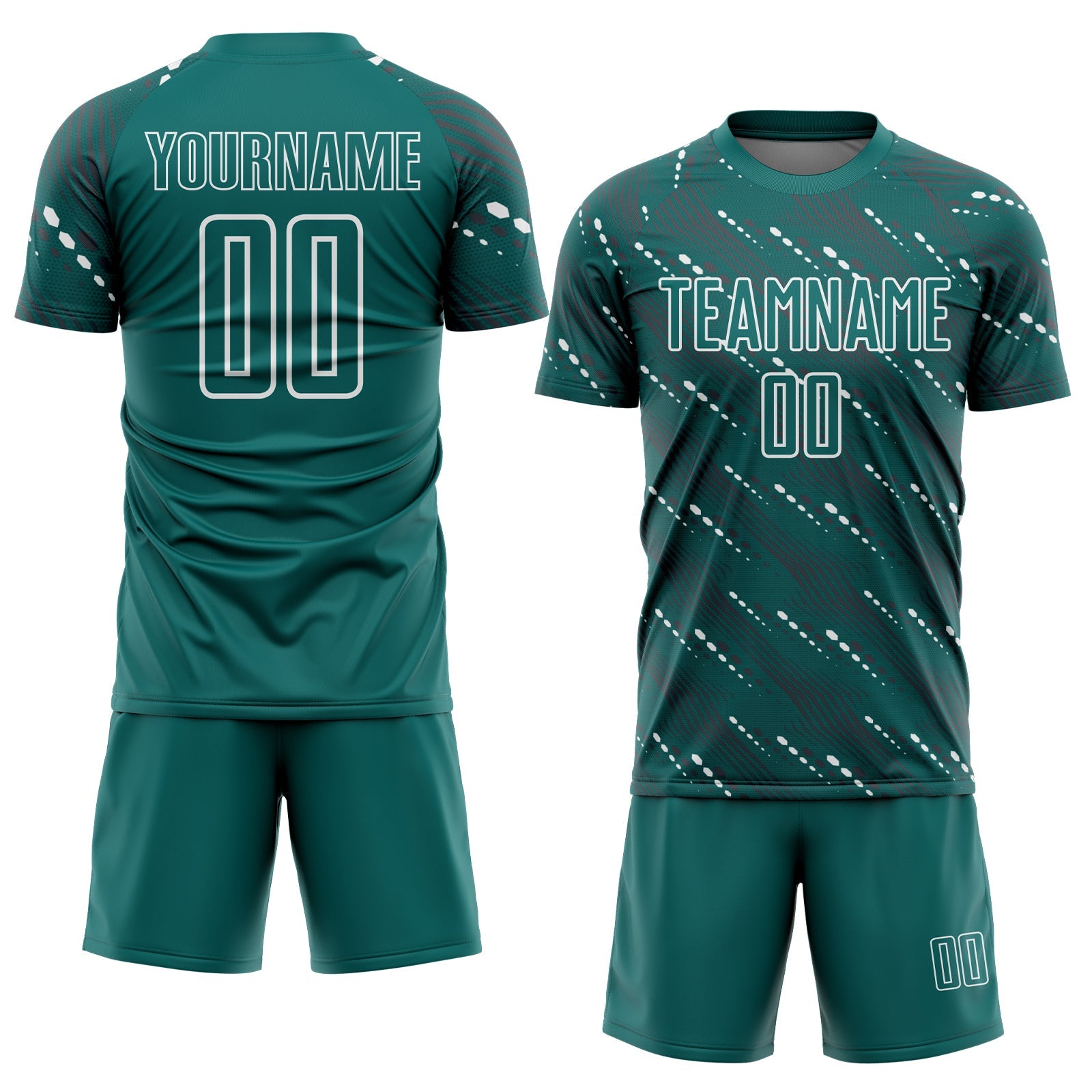 Custom Teal White Slant Lines Sports Sublimation Soccer Uniform Jersey view 2