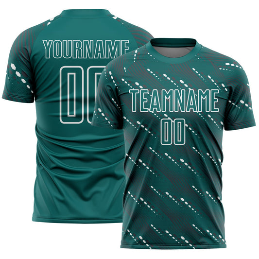 Custom Teal White Slant Lines Sports Sublimation Soccer Uniform Jersey - Main View