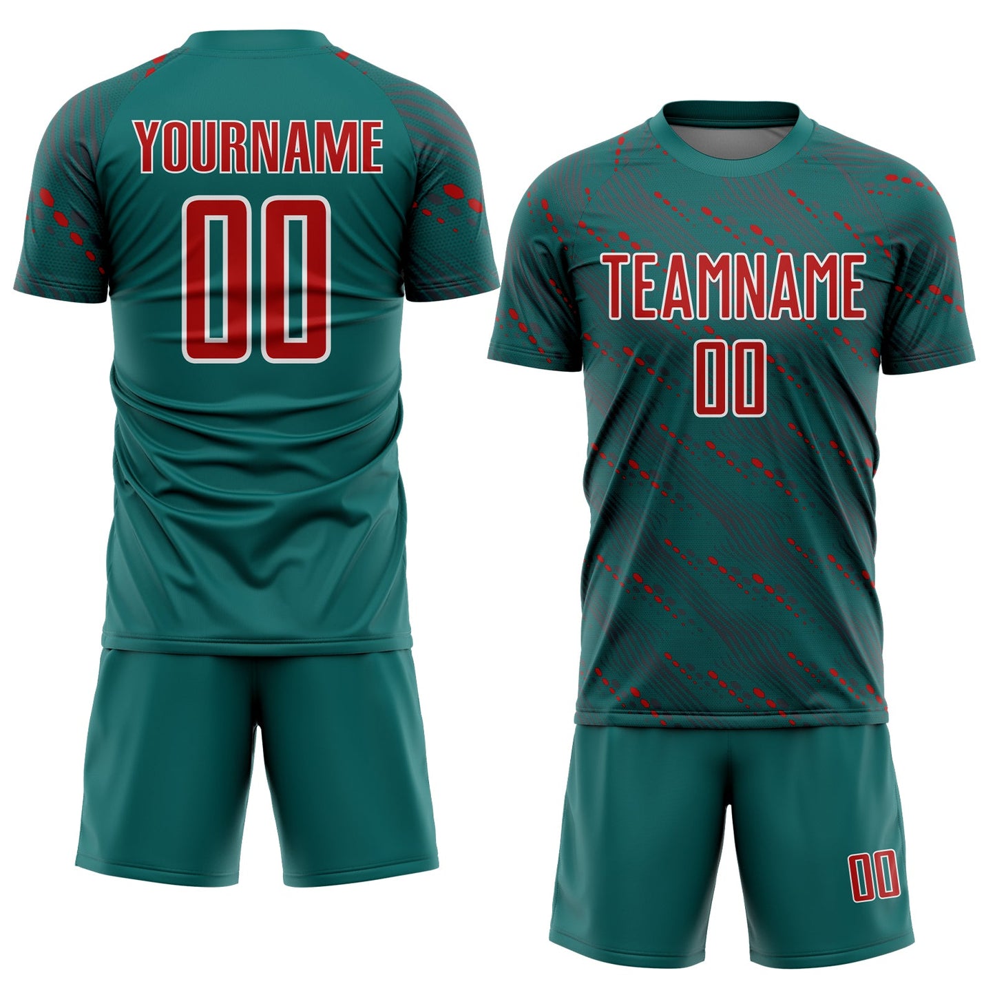Custom Teal Red-White Slant Lines Sports Sublimation Soccer Uniform Jersey view 2