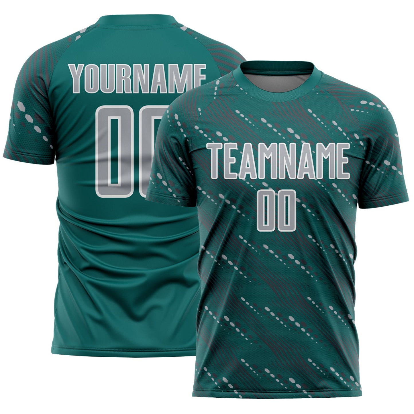 Custom Teal Gray-White Slant Lines Sports Sublimation Soccer Uniform Jersey - Main View