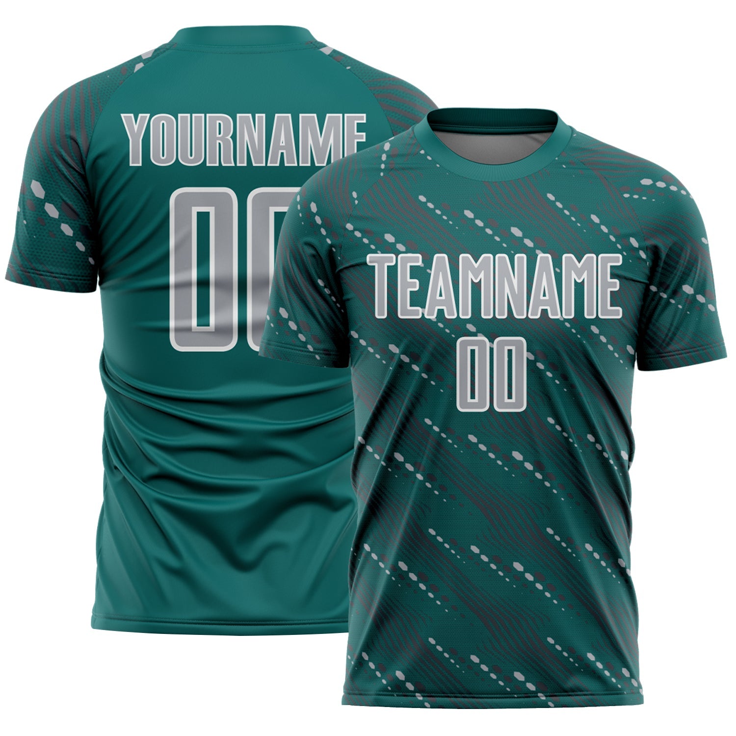 Custom Teal Gray-White Slant Lines Sports Sublimation Soccer Uniform Jersey - Main View
