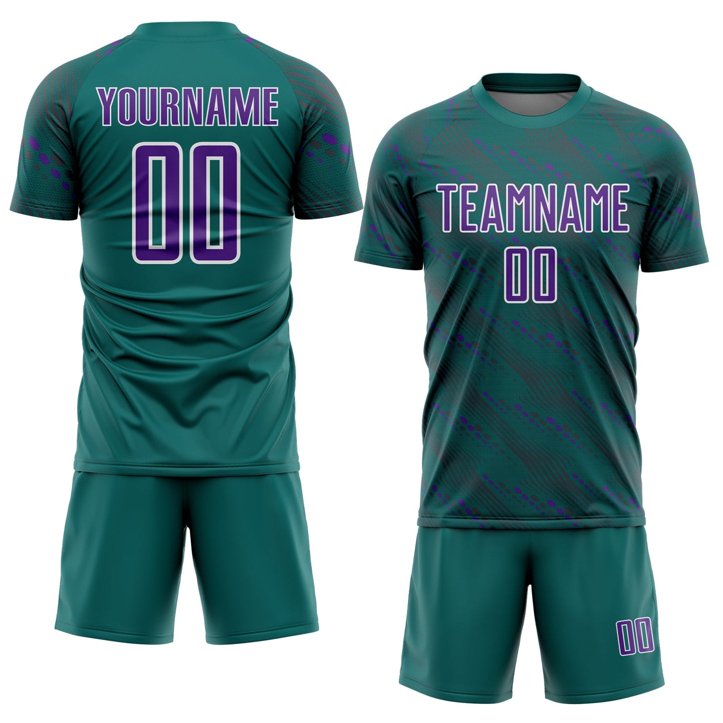 Custom Teal Purple-White Slant Lines Sports Sublimation Soccer Uniform Jersey view 2