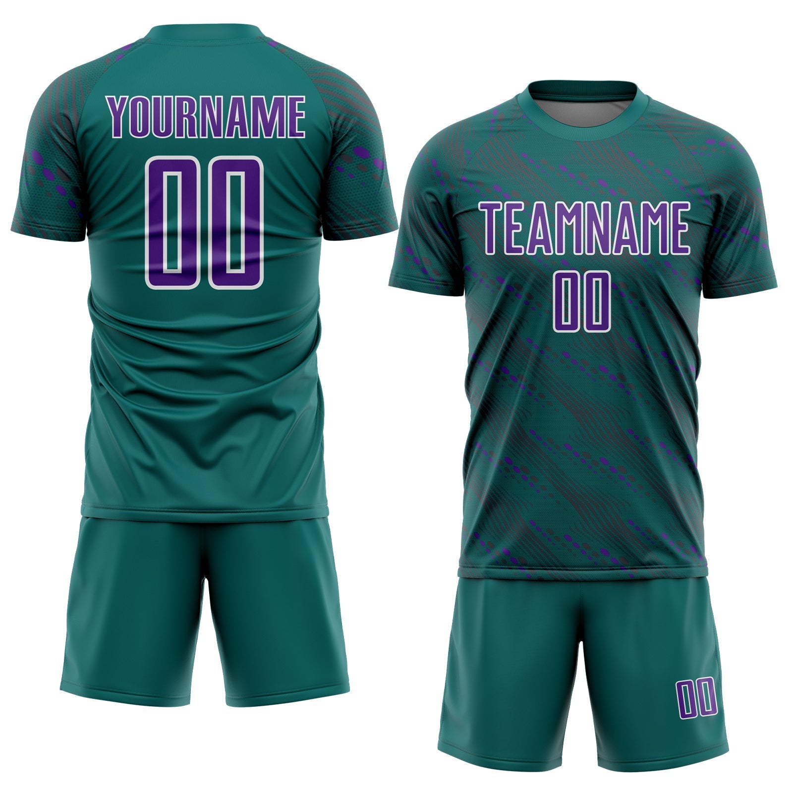 Custom Teal Purple-White Slant Lines Sports Sublimation Soccer Uniform Jersey view 2