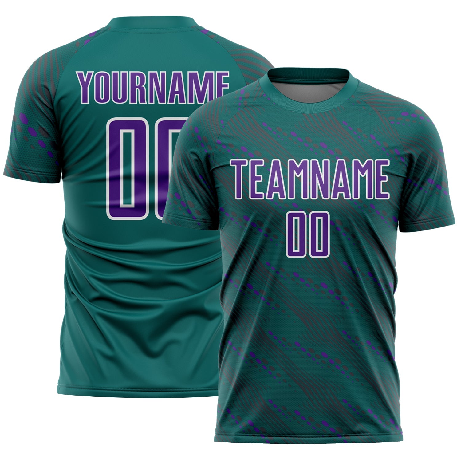 Custom Teal Purple-White Slant Lines Sports Sublimation Soccer Uniform Jersey - Main View