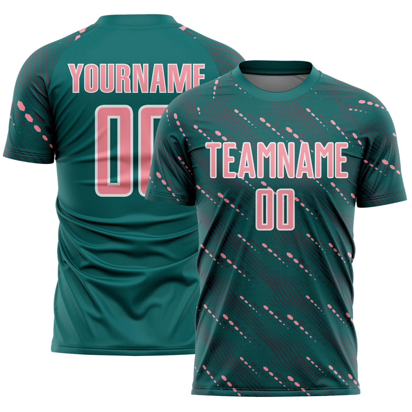 Custom Teal Medium Pink-White Slant Lines Sports Sublimation Soccer Uniform Jersey - Main View