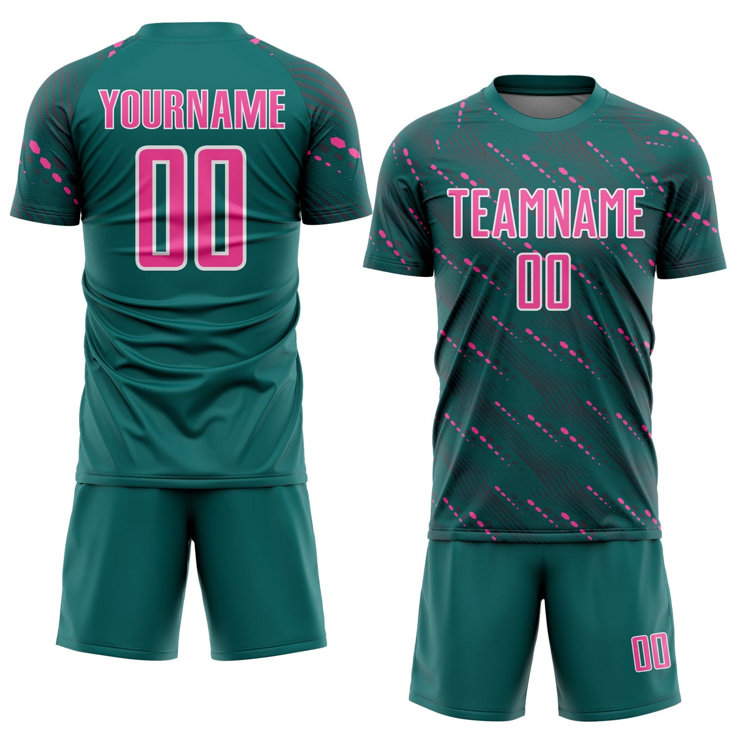 Custom Teal Pink-White Slant Lines Sports Sublimation Soccer Uniform Jersey view 2