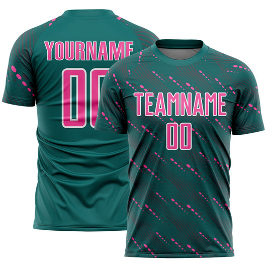 Custom Teal Pink-White Slant Lines Sports Sublimation Soccer Uniform Jersey - Main View