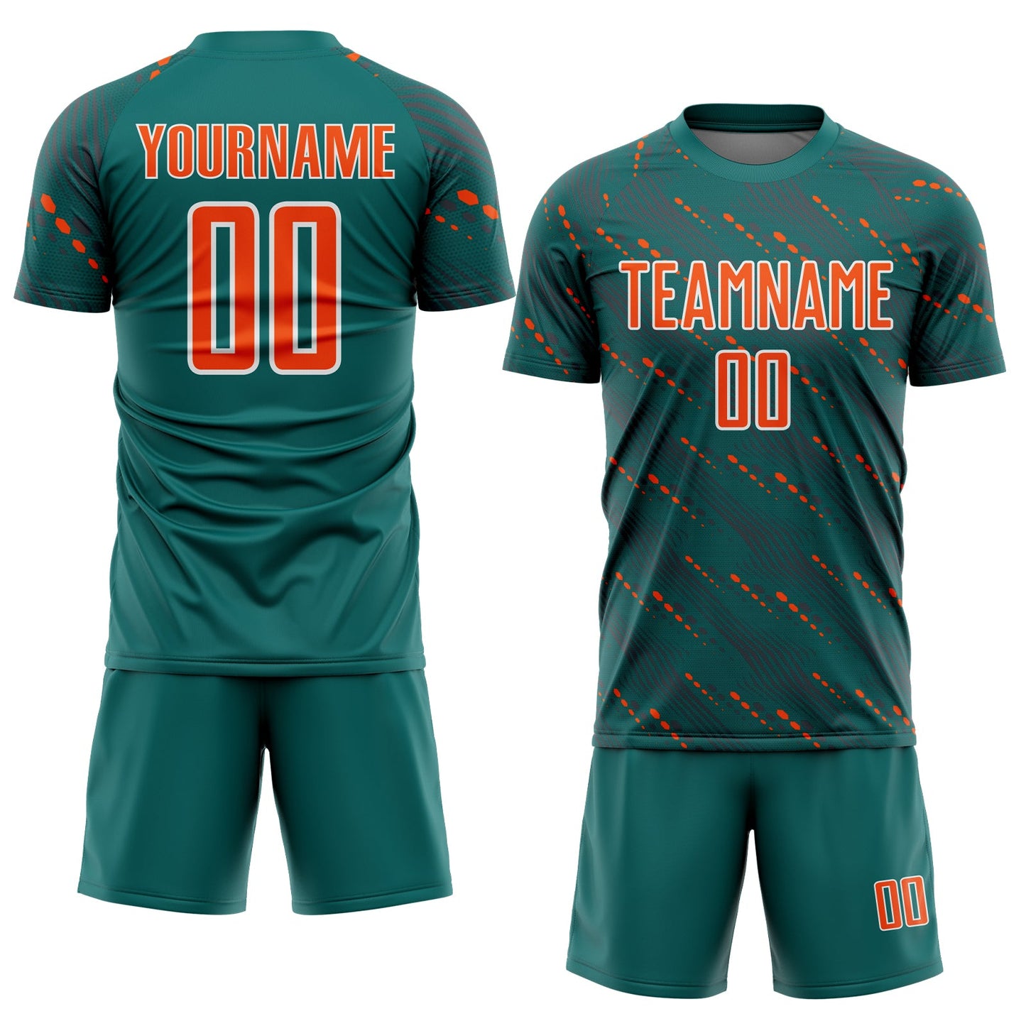 Custom Teal Orange-White Slant Lines Sports Sublimation Soccer Uniform Jersey view 2