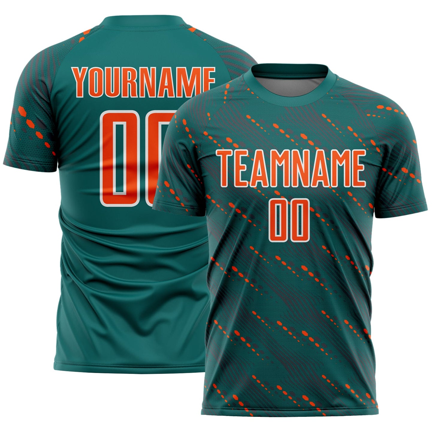 Custom Teal Orange-White Slant Lines Sports Sublimation Soccer Uniform Jersey - Main View