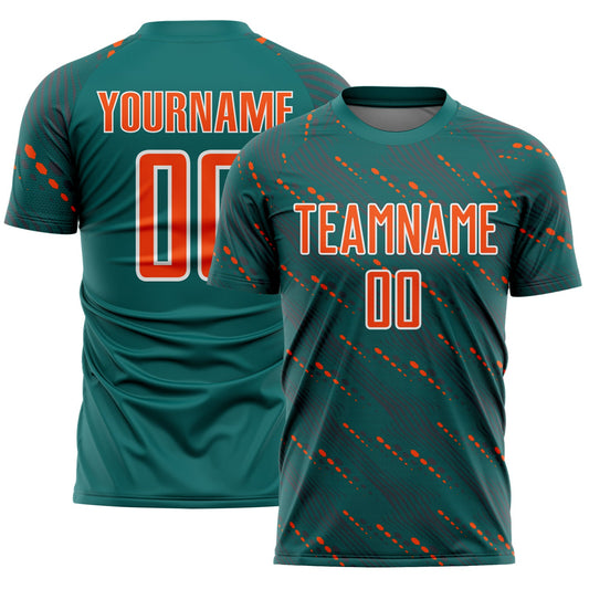 Custom Teal Orange-White Slant Lines Sports Sublimation Soccer Uniform Jersey - Main View