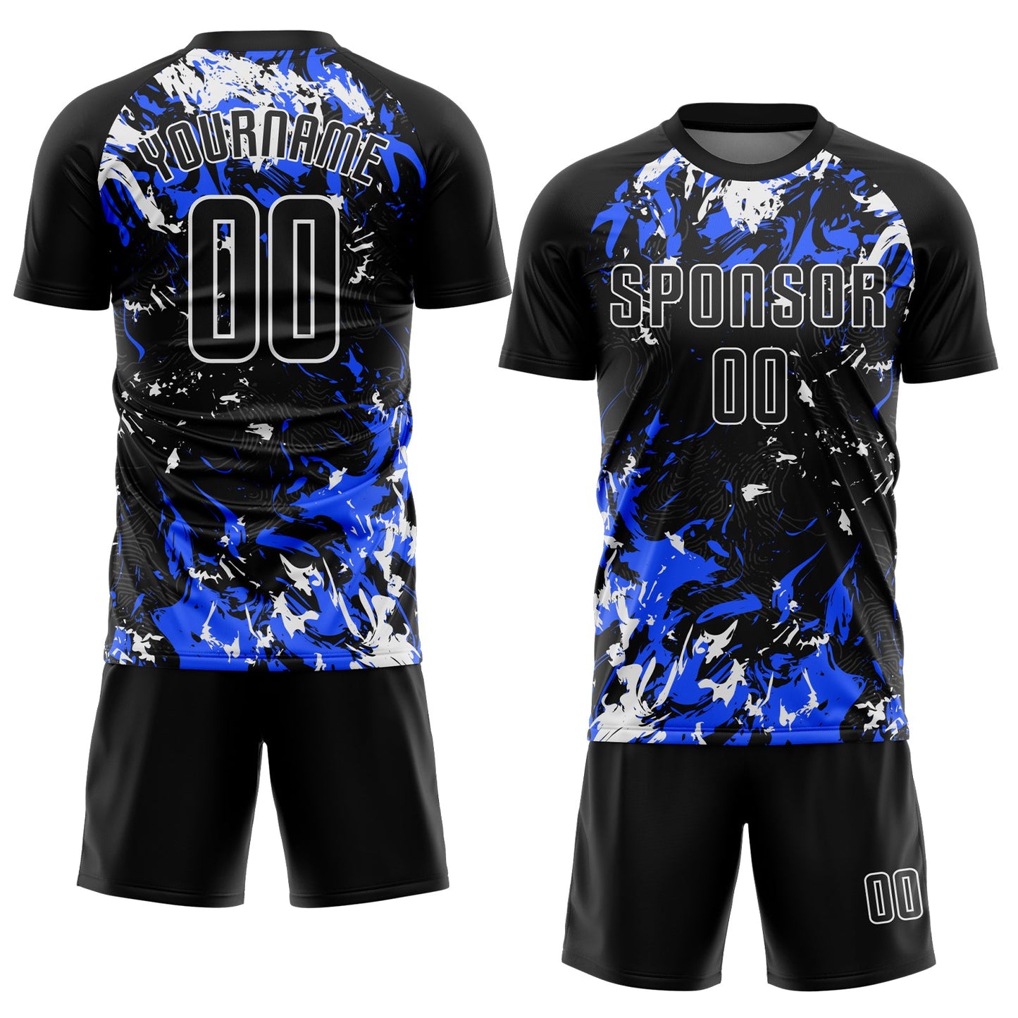 Custom Black Royal-White Fluid Art Splash Sublimation Soccer Uniform Jersey view 2