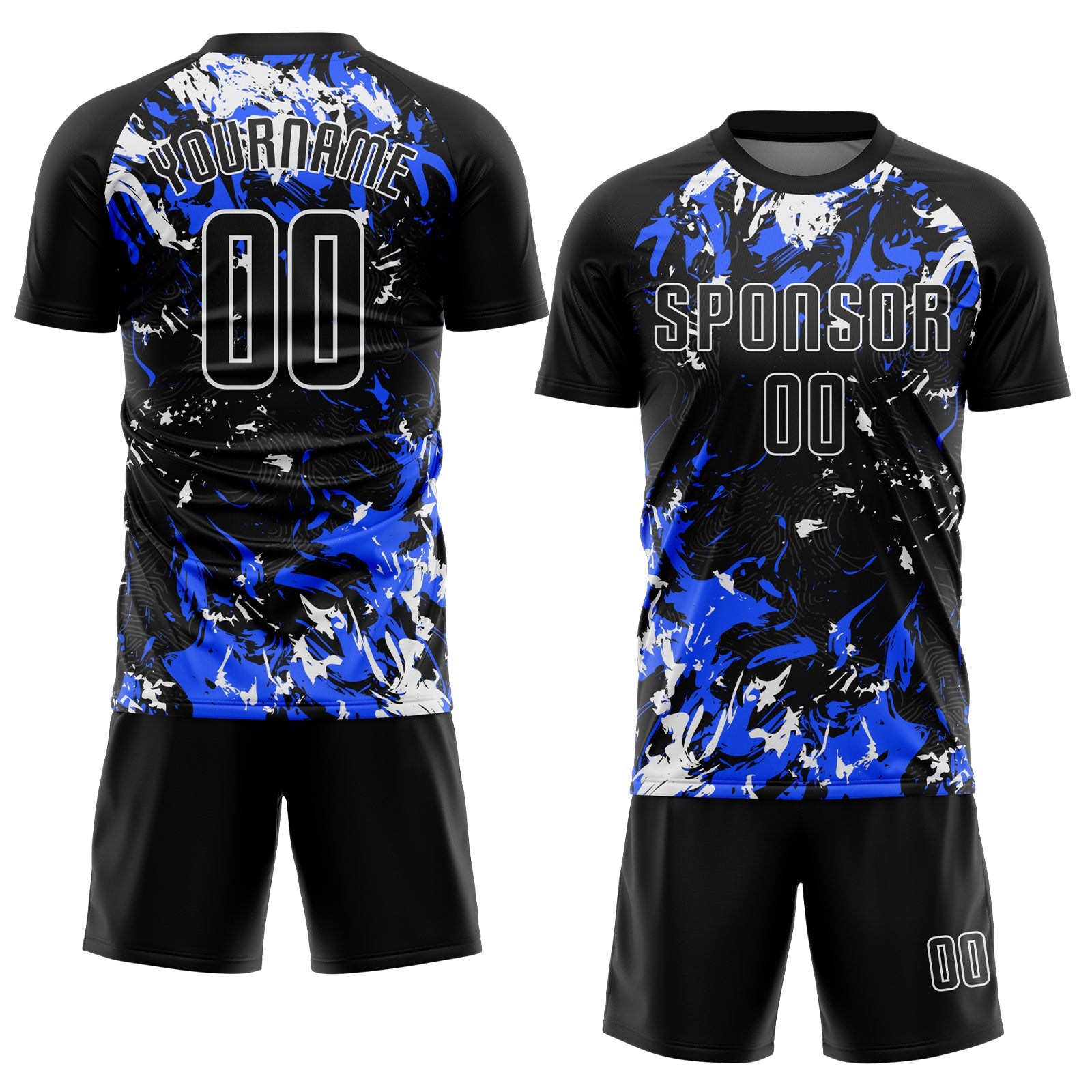 Custom Black Royal-White Fluid Art Splash Sublimation Soccer Uniform Jersey view 2