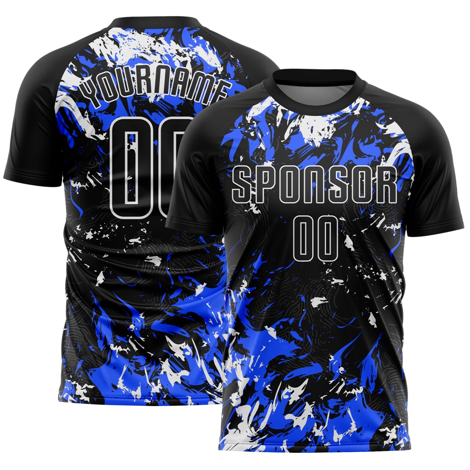 Custom Black Royal-White Fluid Art Splash Sublimation Soccer Uniform Jersey - Main View
