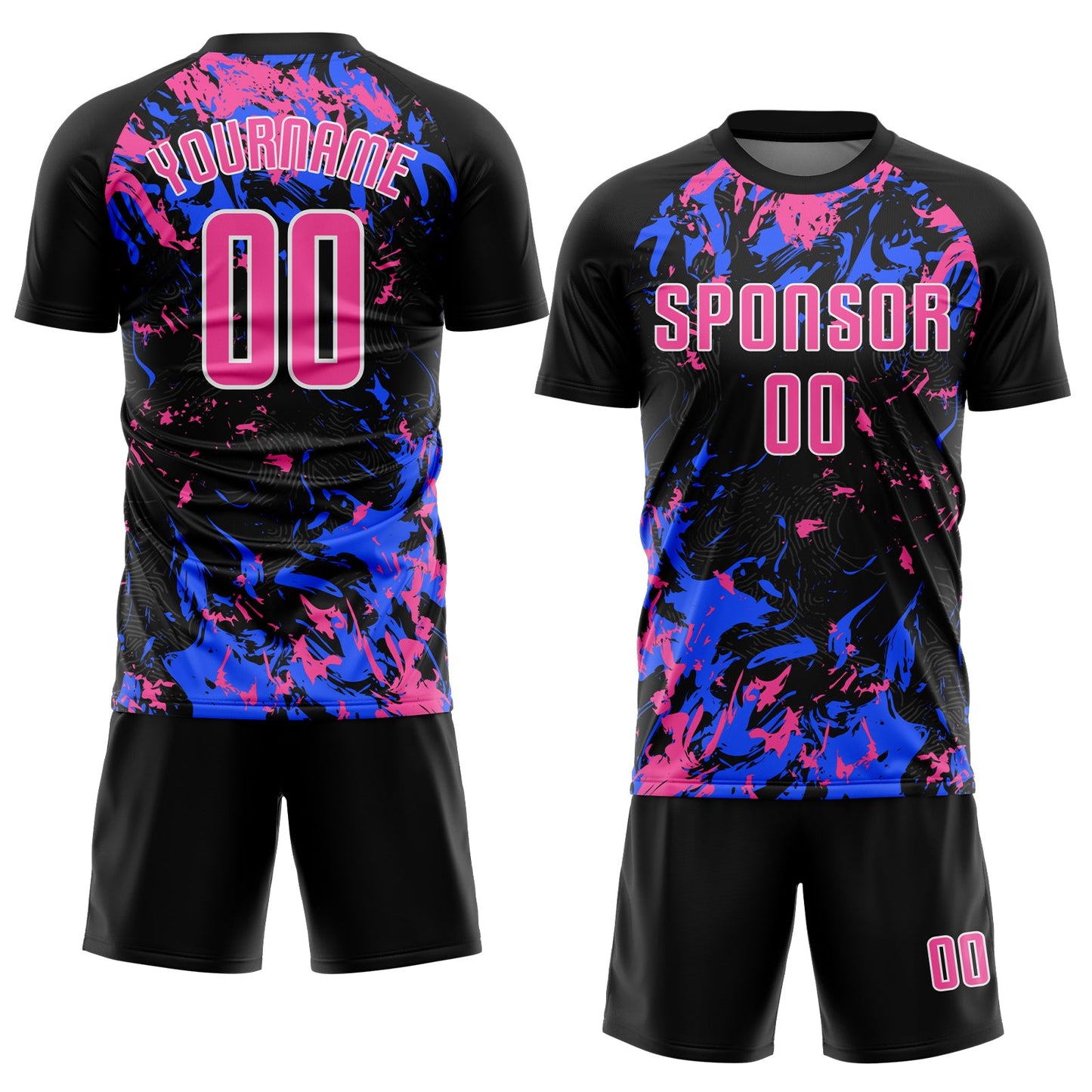Custom Black Pink Royal-White Fluid Art Splash Sublimation Soccer Uniform Jersey view 2