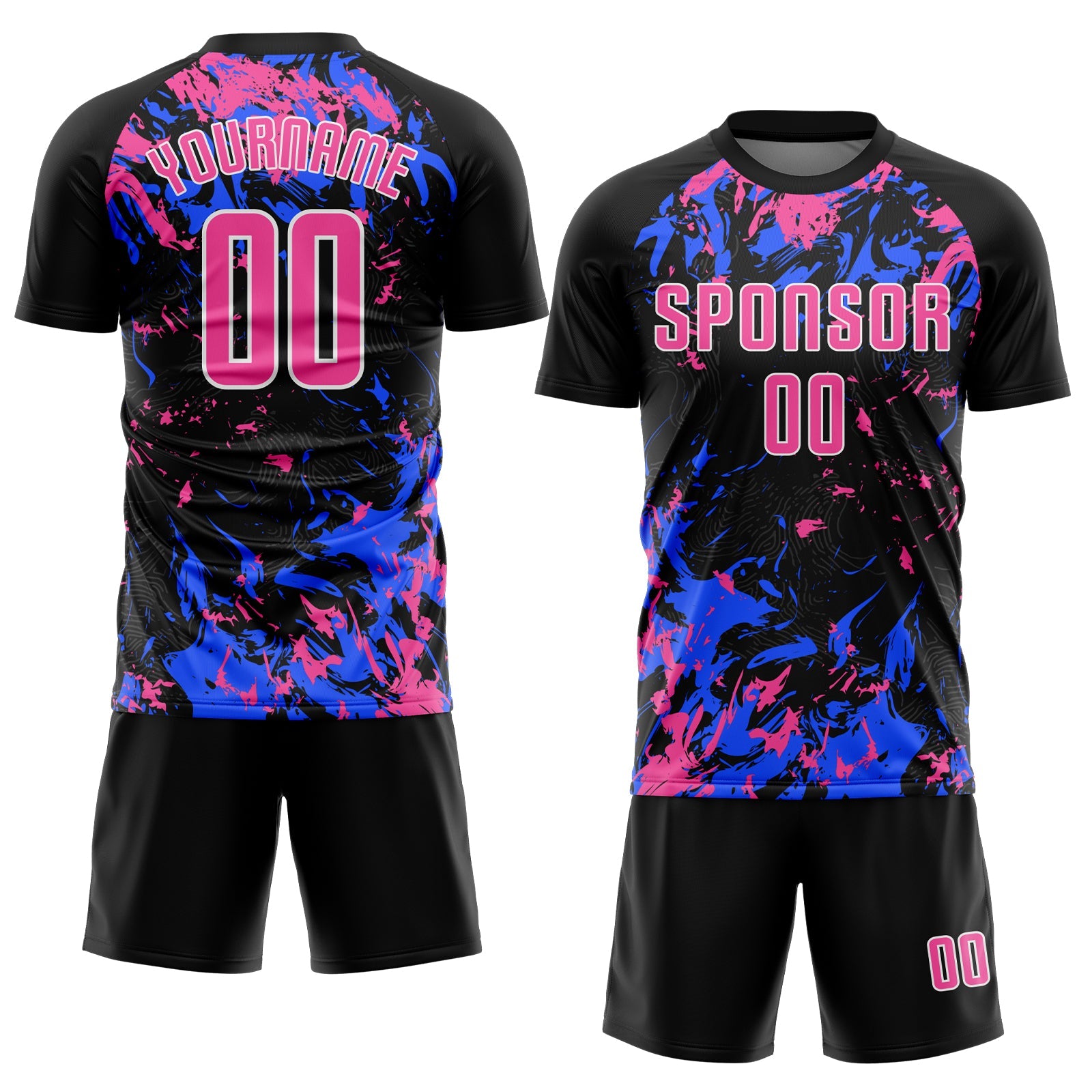 Custom Black Pink Royal-White Fluid Art Splash Sublimation Soccer Uniform Jersey view 2