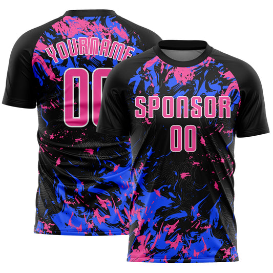 Custom Black Pink Royal-White Fluid Art Splash Sublimation Soccer Uniform Jersey - Main View