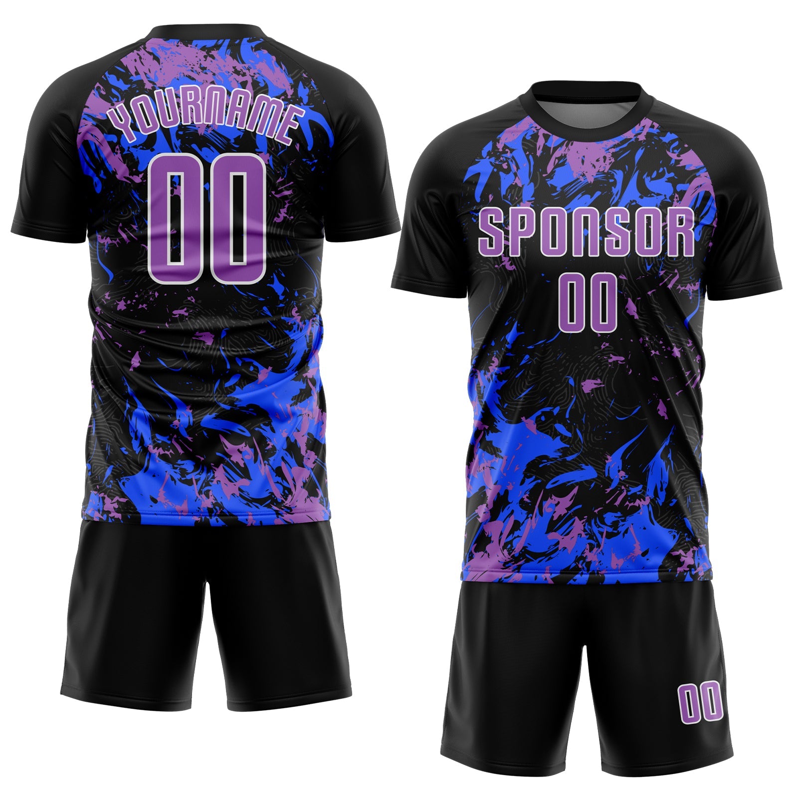 Custom Black Medium Purple Royal-White Fluid Art Splash Sublimation Soccer Uniform Jersey view 2