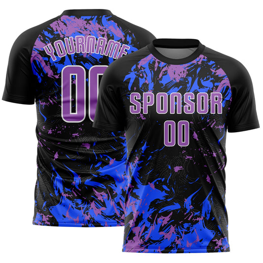 Custom Black Medium Purple Royal-White Fluid Art Splash Sublimation Soccer Uniform Jersey - Main View