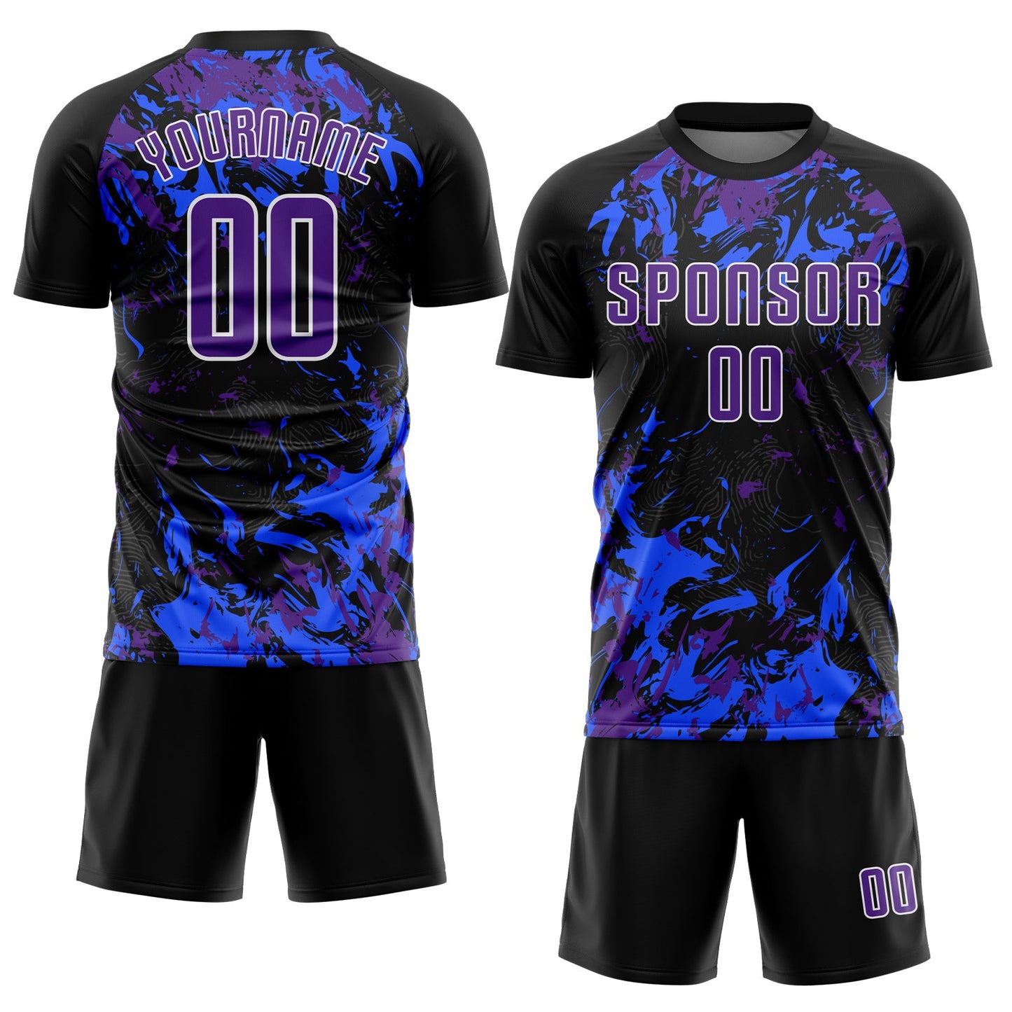 Custom Black Purple Royal-White Fluid Art Splash Sublimation Soccer Uniform Jersey view 2