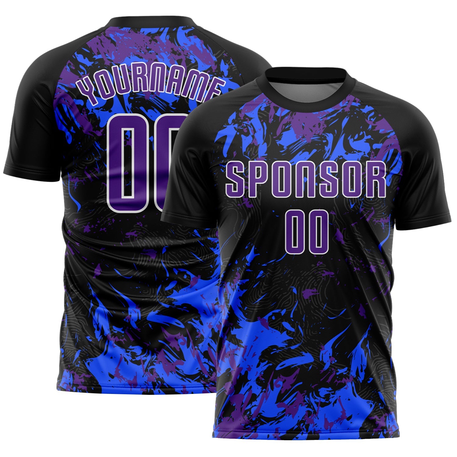 Custom Black Purple Royal-White Fluid Art Splash Sublimation Soccer Uniform Jersey - Main View