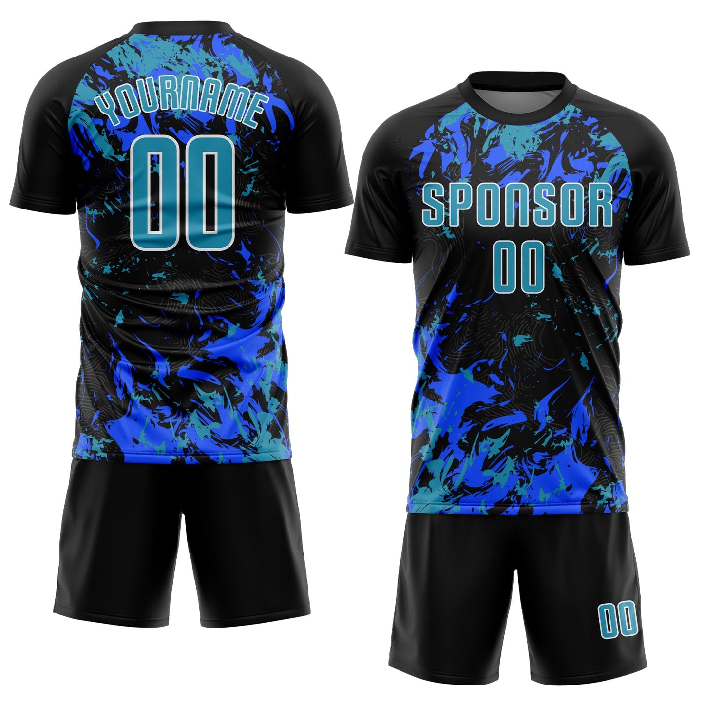 Custom Black Panther Blue Royal-White Fluid Art Splash Sublimation Soccer Uniform Jersey view 2