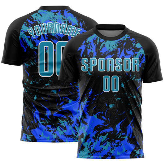 Custom Black Panther Blue Royal-White Fluid Art Splash Sublimation Soccer Uniform Jersey - Main View