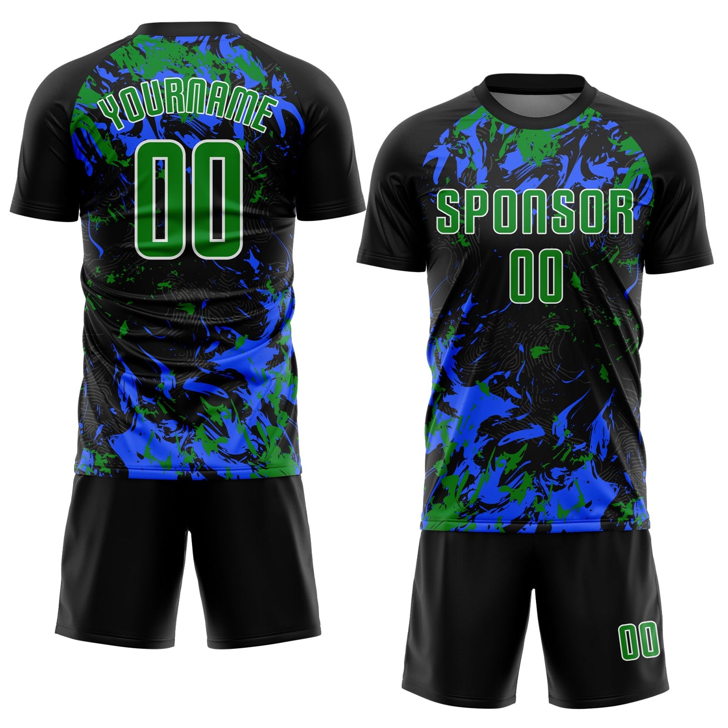 Custom Black Grass Green Royal-White Fluid Art Splash Sublimation Soccer Uniform Jersey view 2