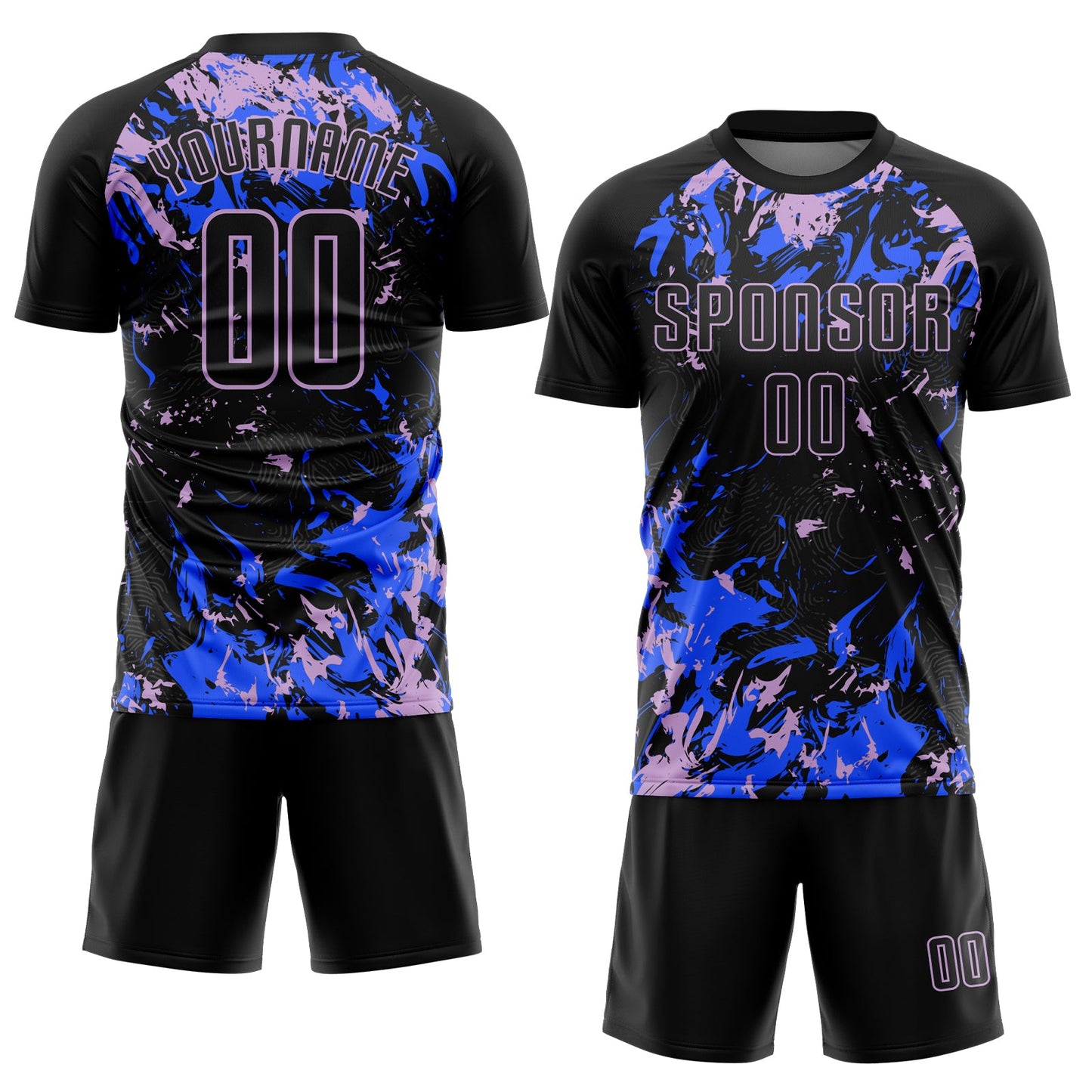 Custom Black Light Purple-Royal Fluid Art Splash Sublimation Soccer Uniform Jersey view 2