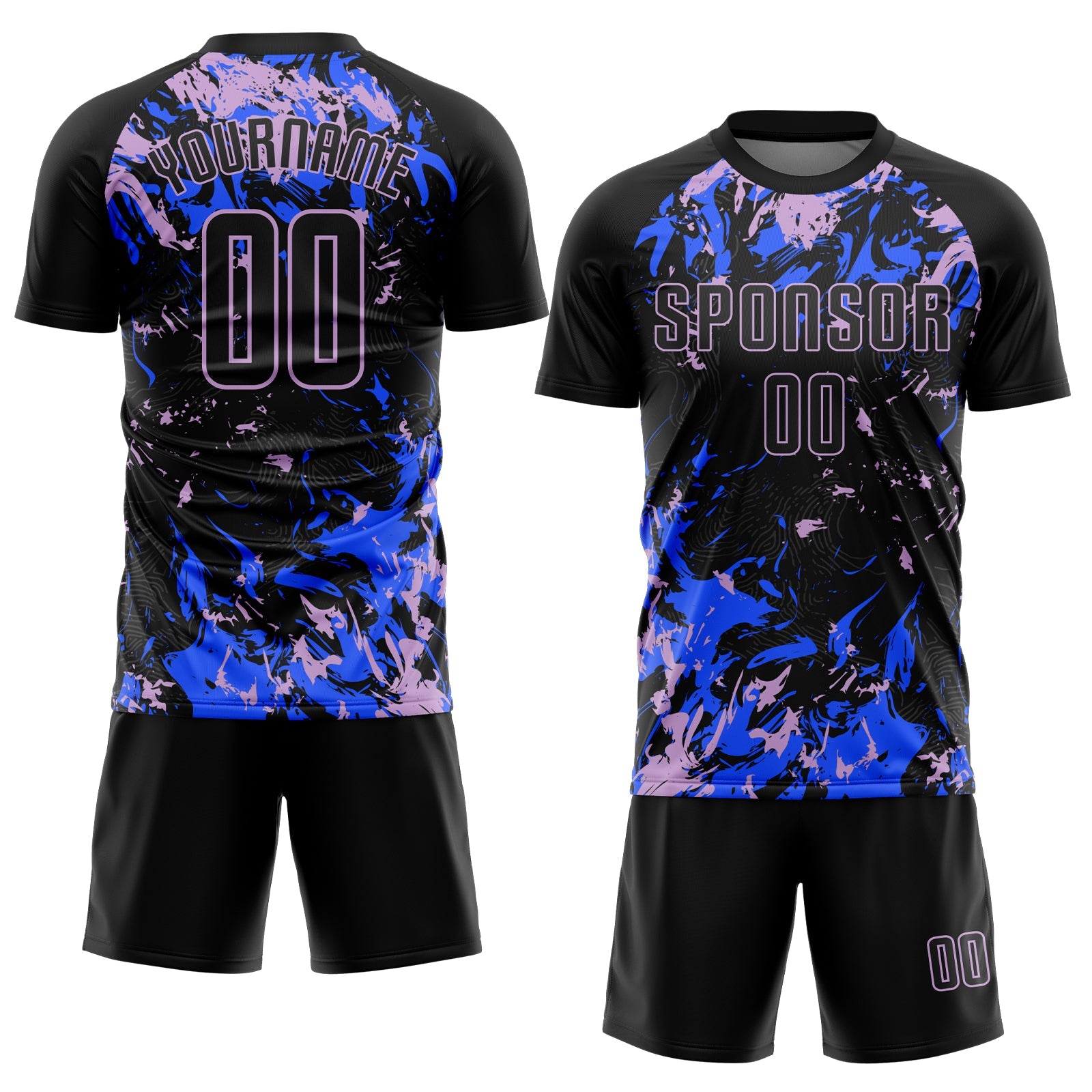 Custom Black Light Purple-Royal Fluid Art Splash Sublimation Soccer Uniform Jersey view 2