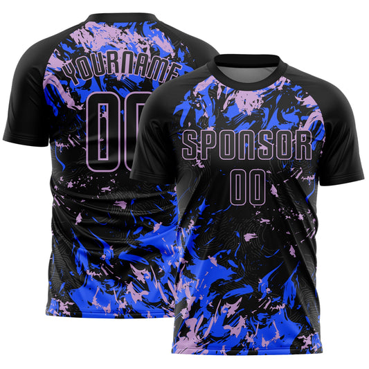 Custom Black Light Purple-Royal Fluid Art Splash Sublimation Soccer Uniform Jersey - Main View